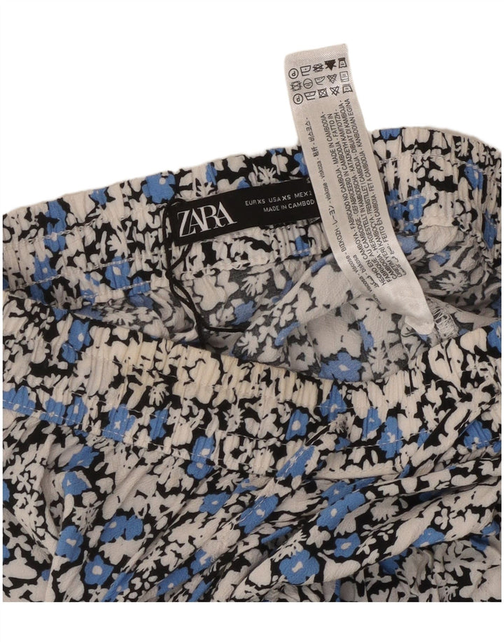 Calça feminina Zara XS W24 branca floral viscose