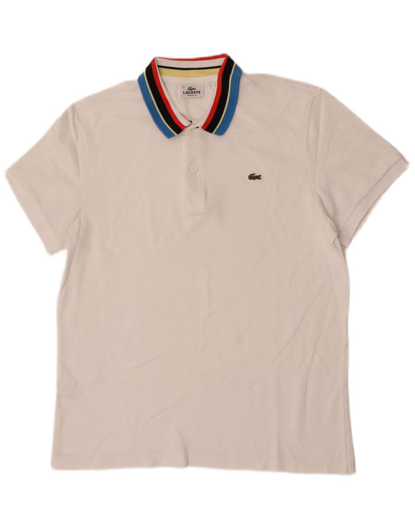 Camisa polo masculina Lacoste Stretch tamanho 6 XL branco colorblock algodão