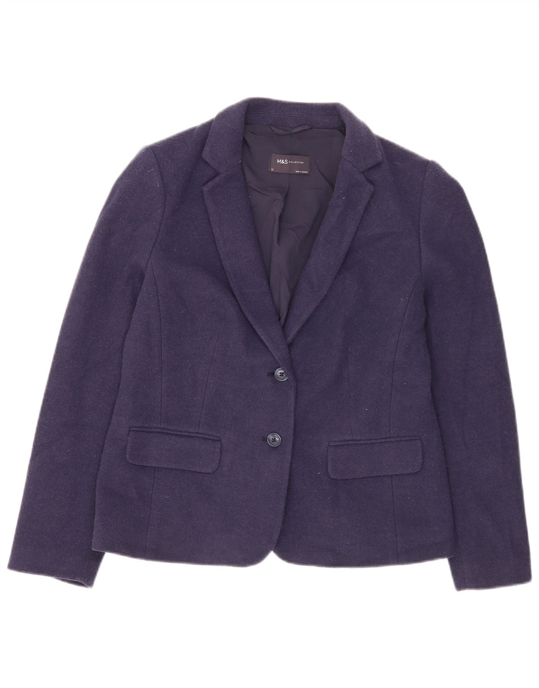 Jaqueta blazer feminina de 2 botões Marks & Spencer Reino Unido 12 médio azul marinho