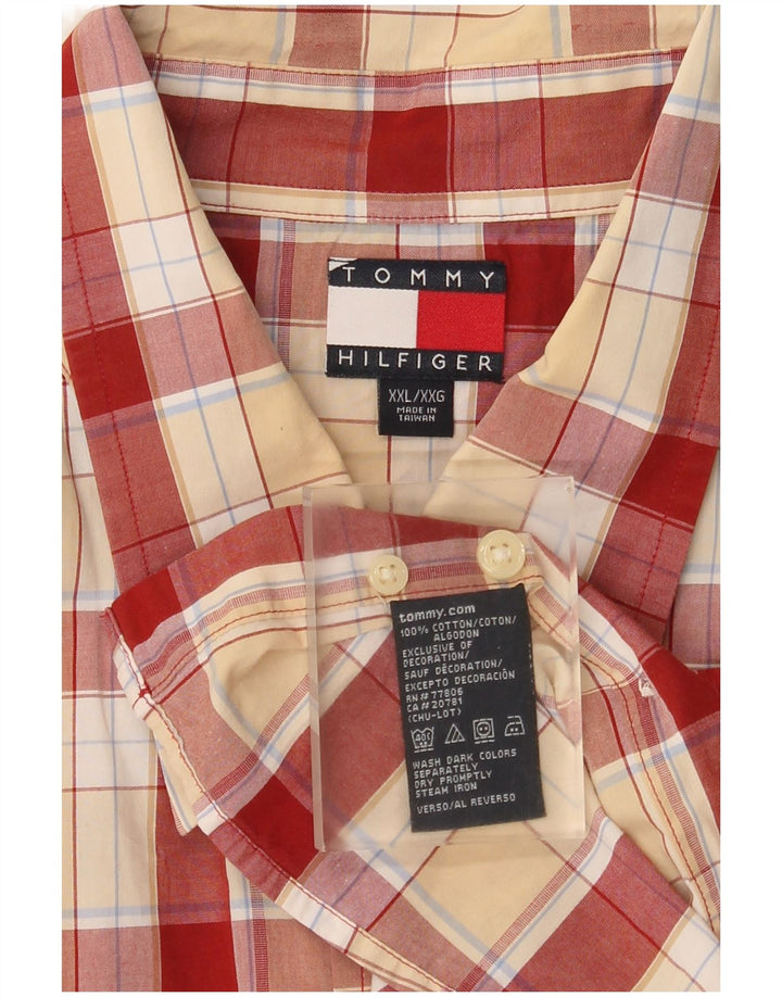 Camisa masculina de manga curta Tommy Hilfiger 2XL algodão xadrez vermelho