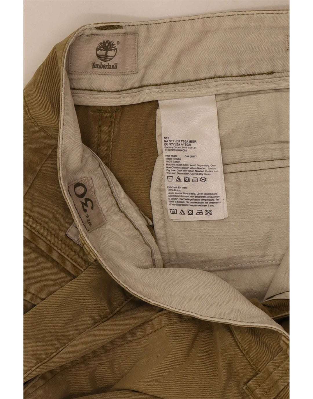 Timberland Mens Cargo Shorts Médio W30 Algodão Cáqui
