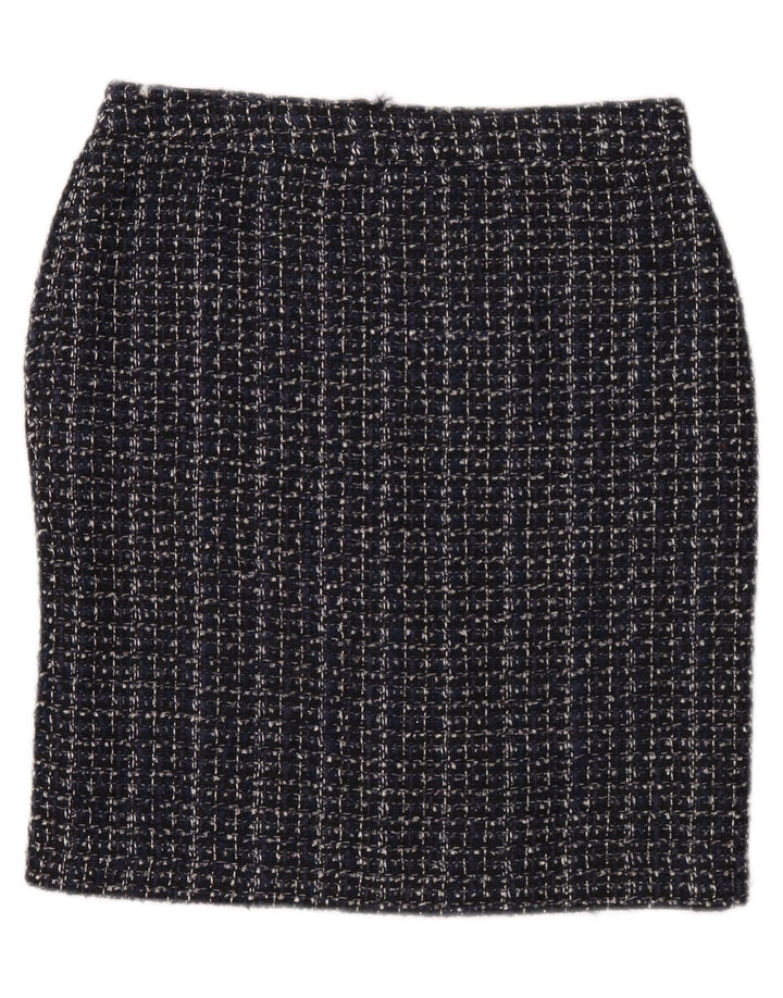 Saia lápis feminina Dkny EUA 12 grande W34 poliéster manchado azul marinho