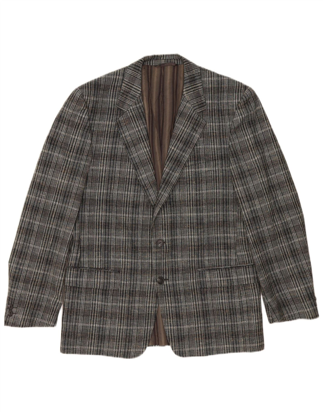 Jaqueta blazer masculina vintage com 2 botões UK 38 xadrez cinza médio