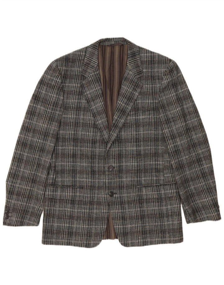 Jaqueta blazer masculina vintage com 2 botões UK 38 xadrez cinza médio
