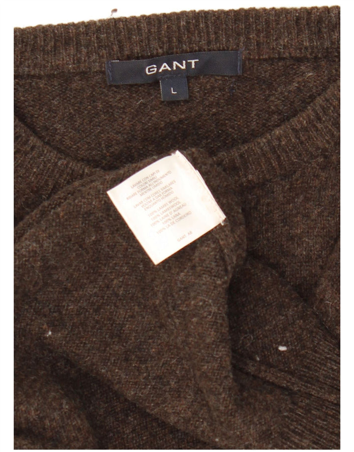 Suéter masculino Gant com gola redonda, lã de carneiro marrom grande
