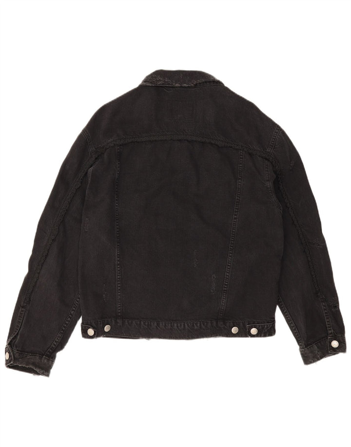 Jaqueta jeans masculina ZARA desgastada Reino Unido 36 pequeno algodão preto