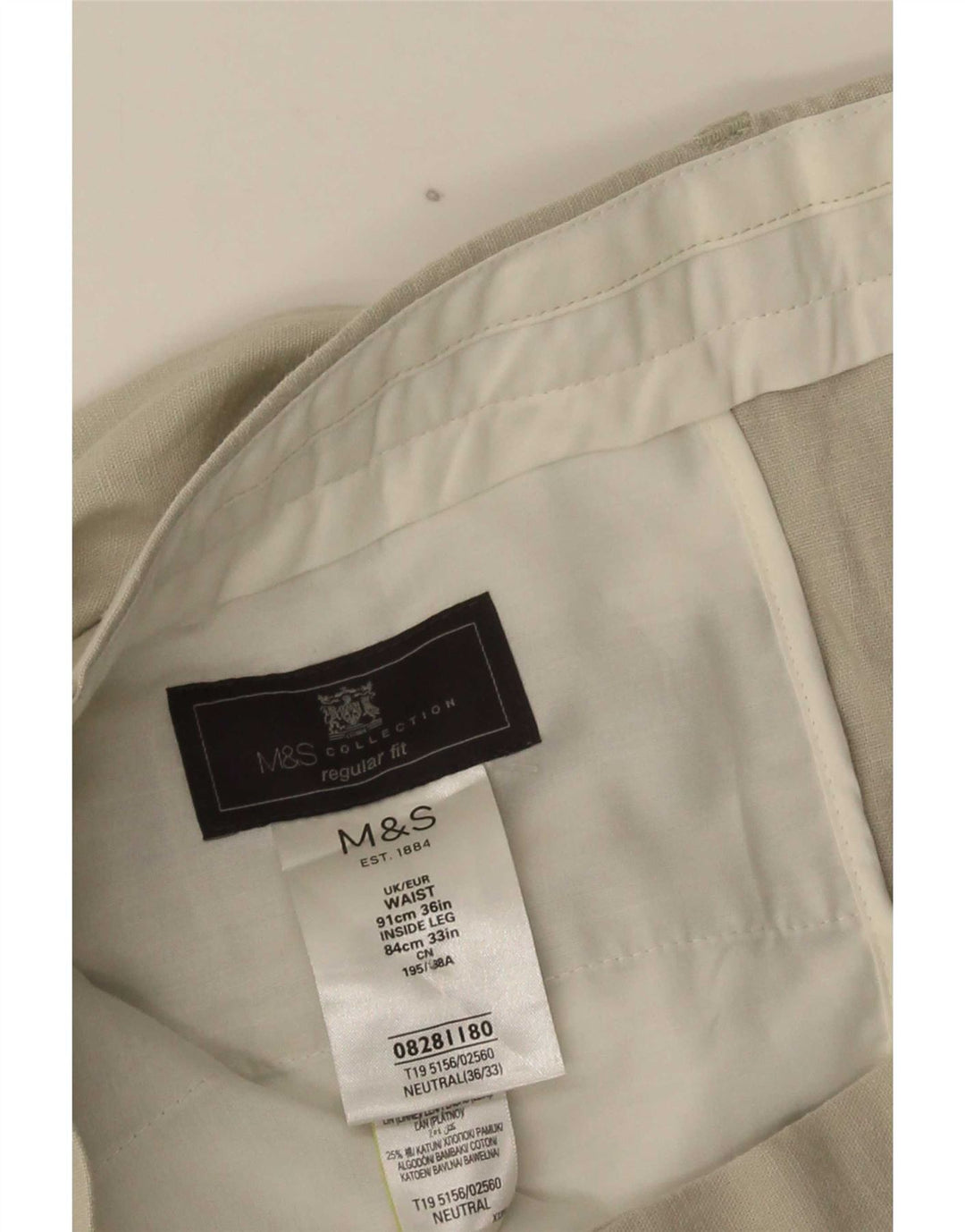 Calça Chino Masculina Marks & Spencer Regular Fit W36 L33 Linho Bege