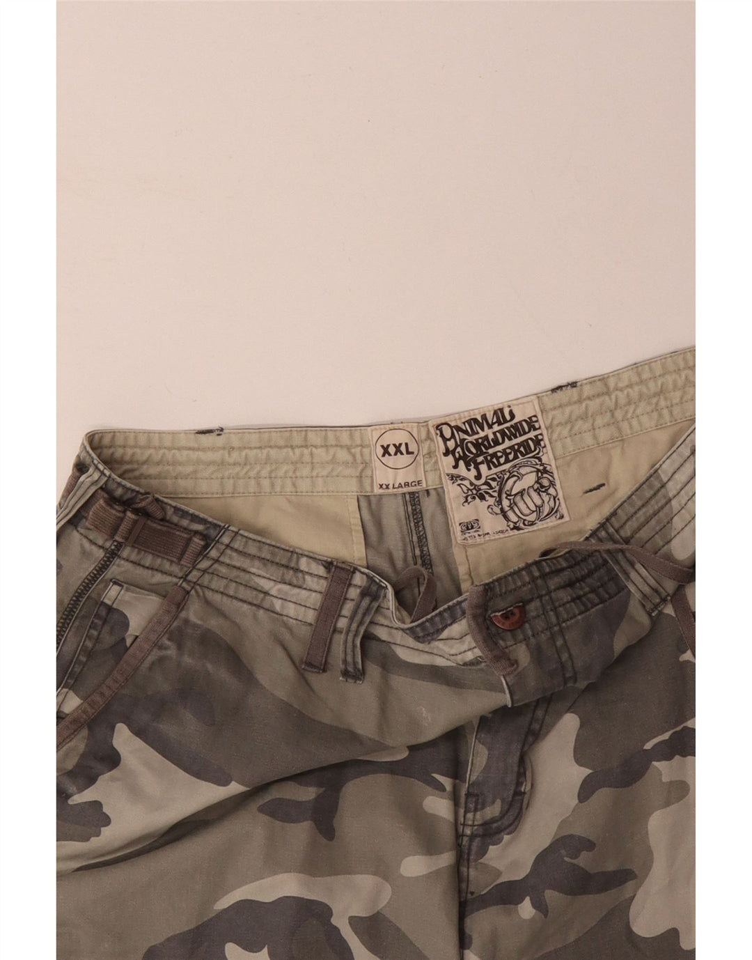 ANIMAL Mens Cargo Shorts 2XL W42 Cáqui Camuflagem Algodão