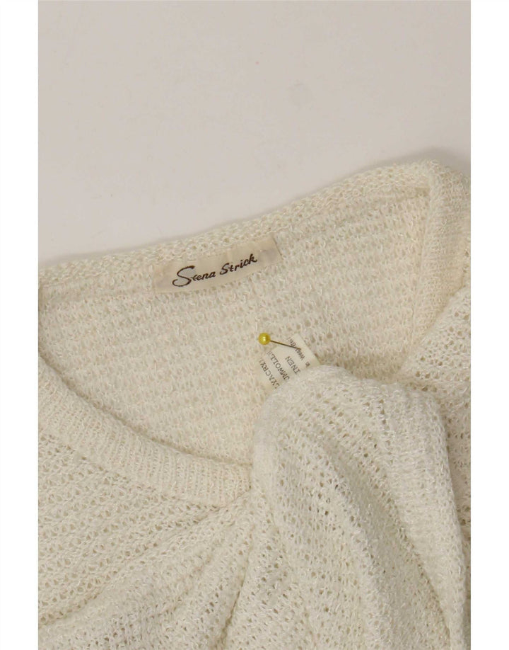 Suéter Cardigan Feminino Vintage Reino Unido 10 Pequeno Poliacrílico Branco