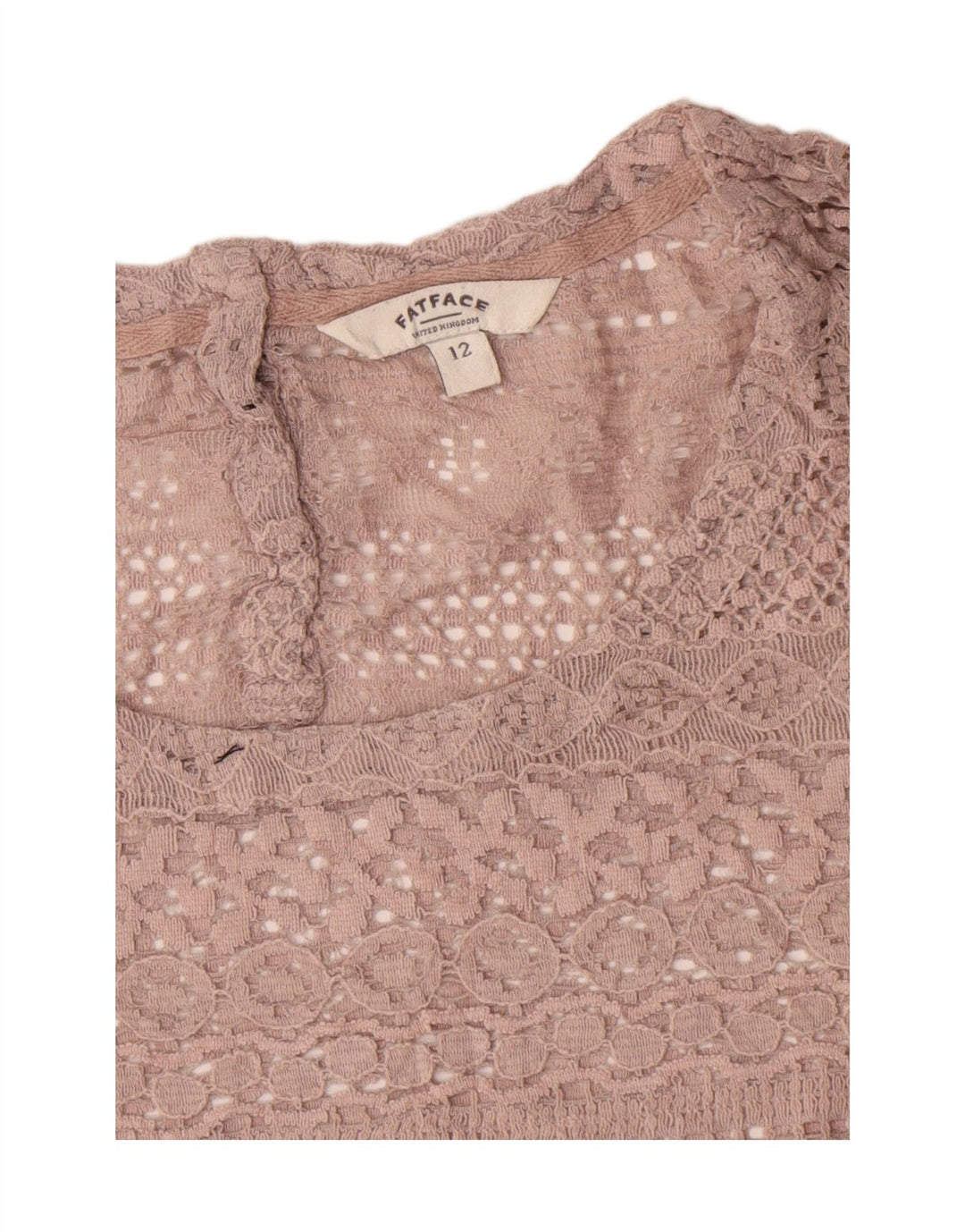 Blusa feminina de crochê Fat Face Top Reino Unido 12 algodão bege médio