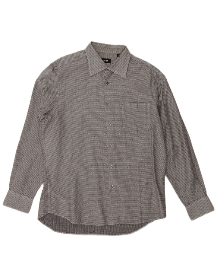 Camisa masculina de flanela HUGO BOSS tamanho 17 1/2 44 XL algodão geométrico cinza