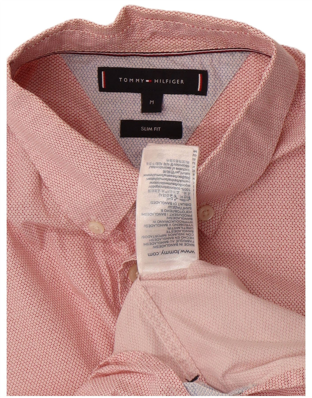 Tommy Hilfiger Camisa masculina de manga curta slim fit de algodão manchado vermelho médio