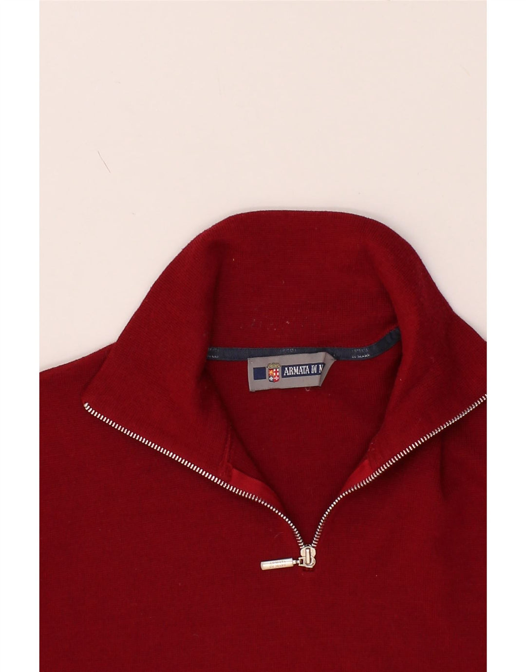 ARMATA DI MARE Mens Zip Neck Jumper Sweater Medium Red Vintage Armata Di Mare and Second-Hand Armata Di Mare from Messina Hembry 