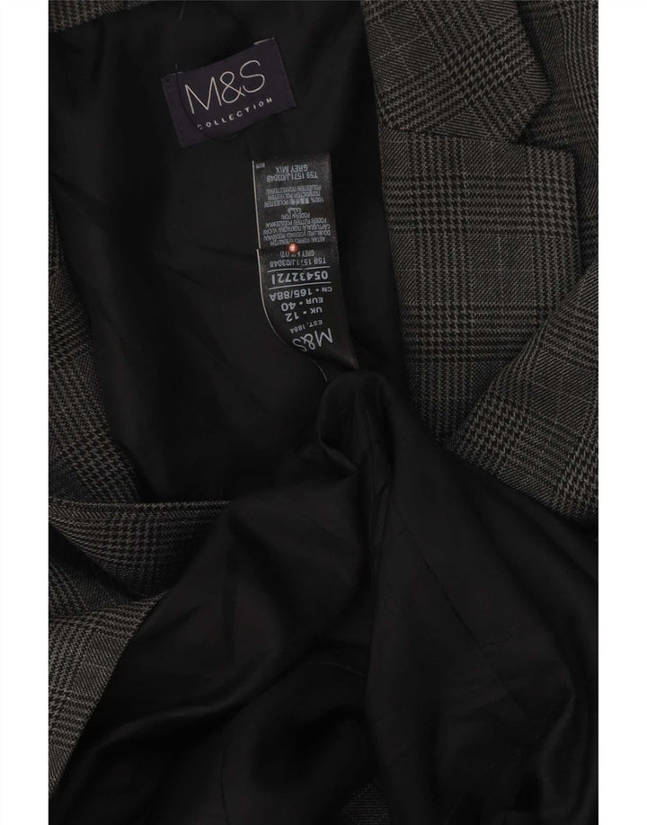 Jaqueta blazer feminina de 1 botão Marks & Spencer UK 12 cinza médio Houndstooth