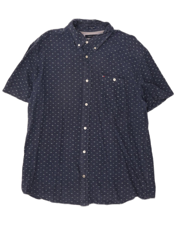 Camisa masculina de manga curta Tommy Hilfiger Custom Fit XL azul marinho manchado