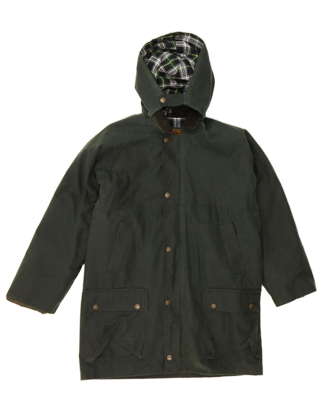 GAME TECHNICAL APPAREL Mens Hooded Waxed Jacket UK 32 2XS Green Cotton Vintage Game Technical Apparel and Second-Hand Game Technical Apparel from Messina Hembry 