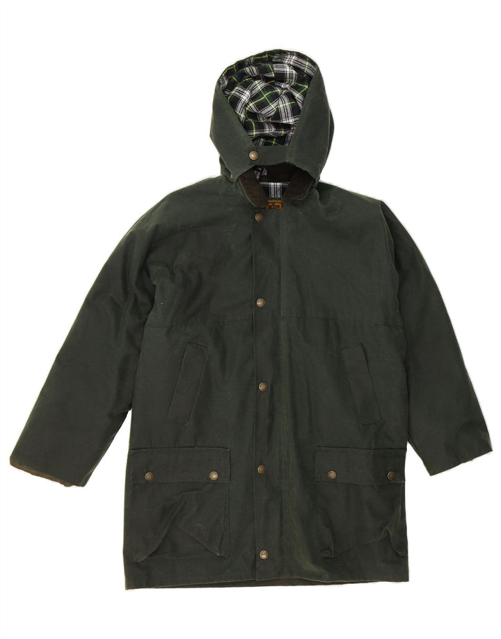 GAME TECHNICAL APPAREL Mens Hooded Waxed Jacket UK 32 2XS Green Cotton Vintage Game Technical Apparel and Second-Hand Game Technical Apparel from Messina Hembry 