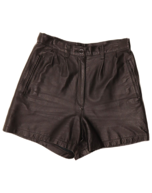 Shorts femininos vintage de couro de cintura alta IT 40 pequeno W27 preto