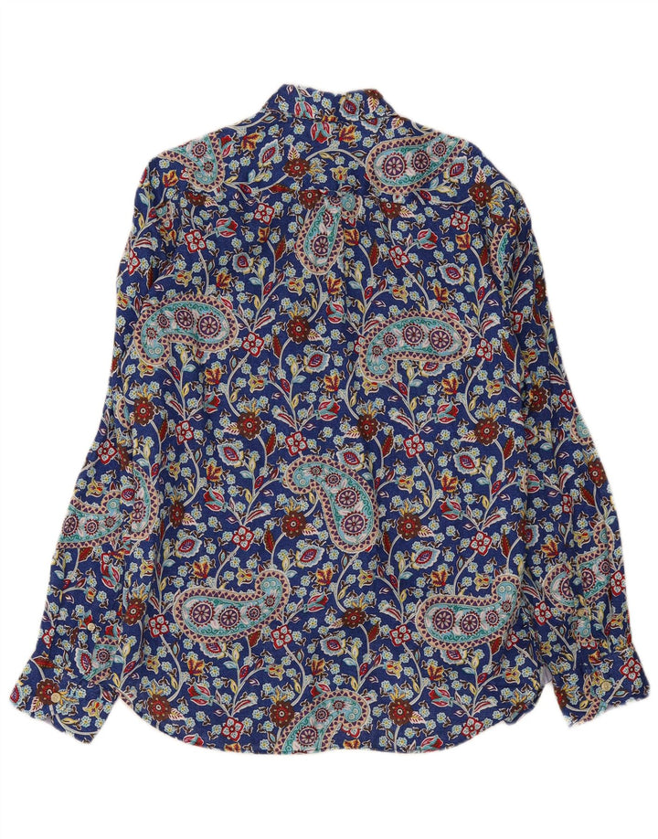 Camisa masculina Tom Rusborg médio azul paisley linho