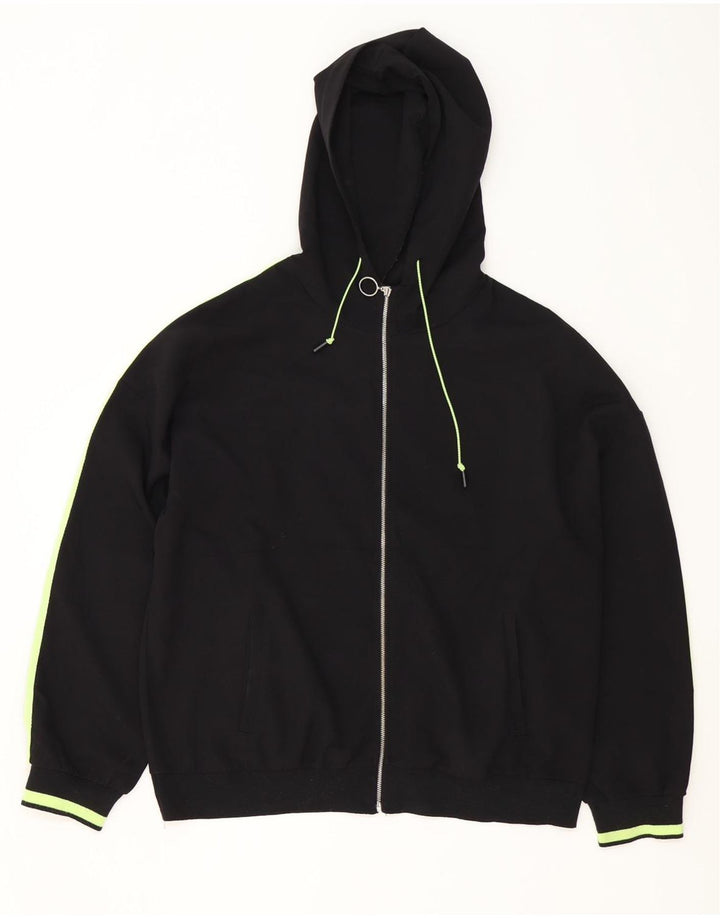 ZARA Suéter feminino com capuz e zíper grande Reino Unido 16 grande poliéster preto