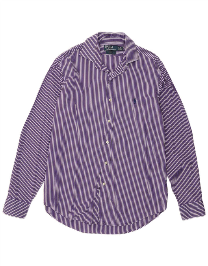 Camisa masculina Polo Ralph Lauren Regent tamanho 16 grande algodão listrado roxo