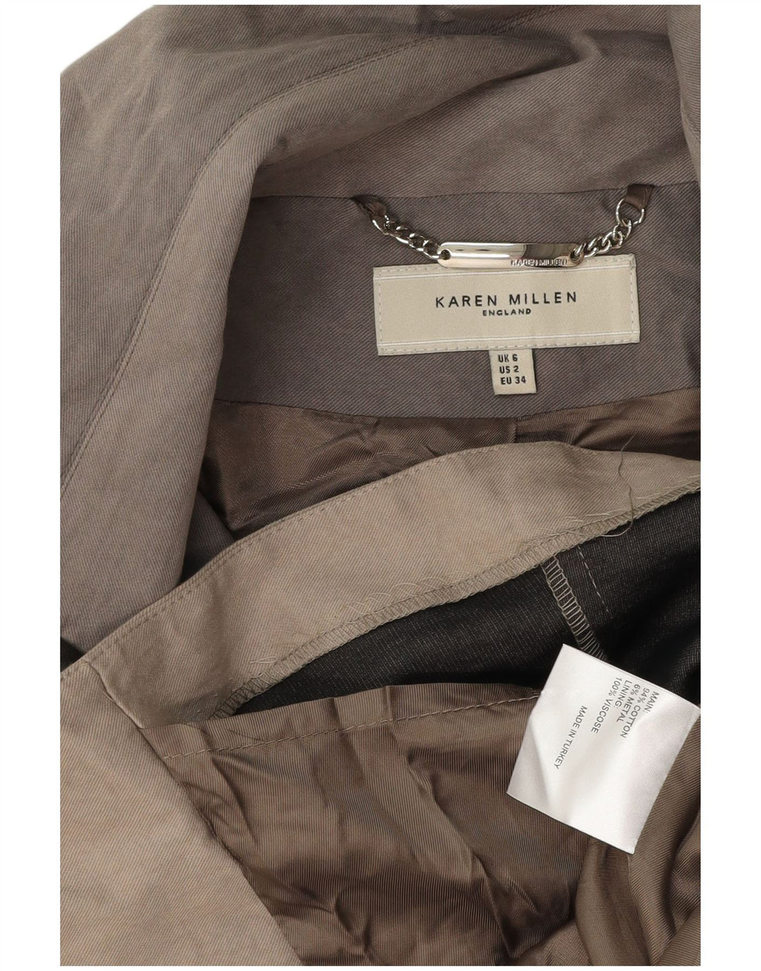 Trench Coat feminino KAREN MILLEN UK 6 XS algodão cinza