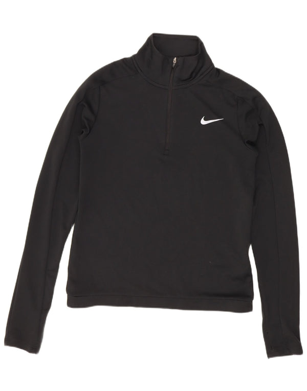 Top feminino Nike Dri Fit solto com zíper e manga comprida UK 6 XS preto poliéster