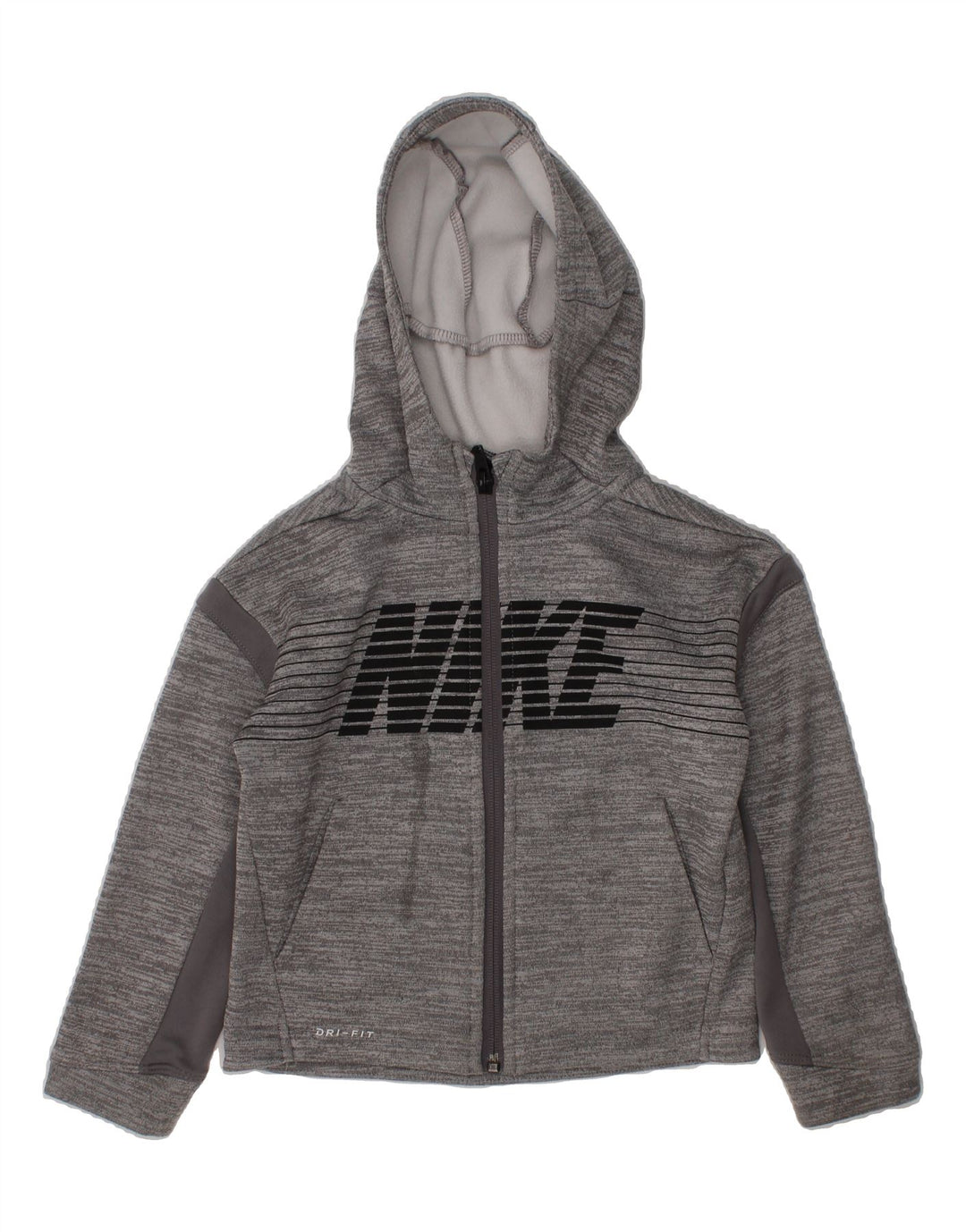 NIKE Boys Dri Fit Graphic Zip Hoodie Sweater 2-3 Years Grey Striped Vintage Nike and Second-Hand Nike from Messina Hembry 