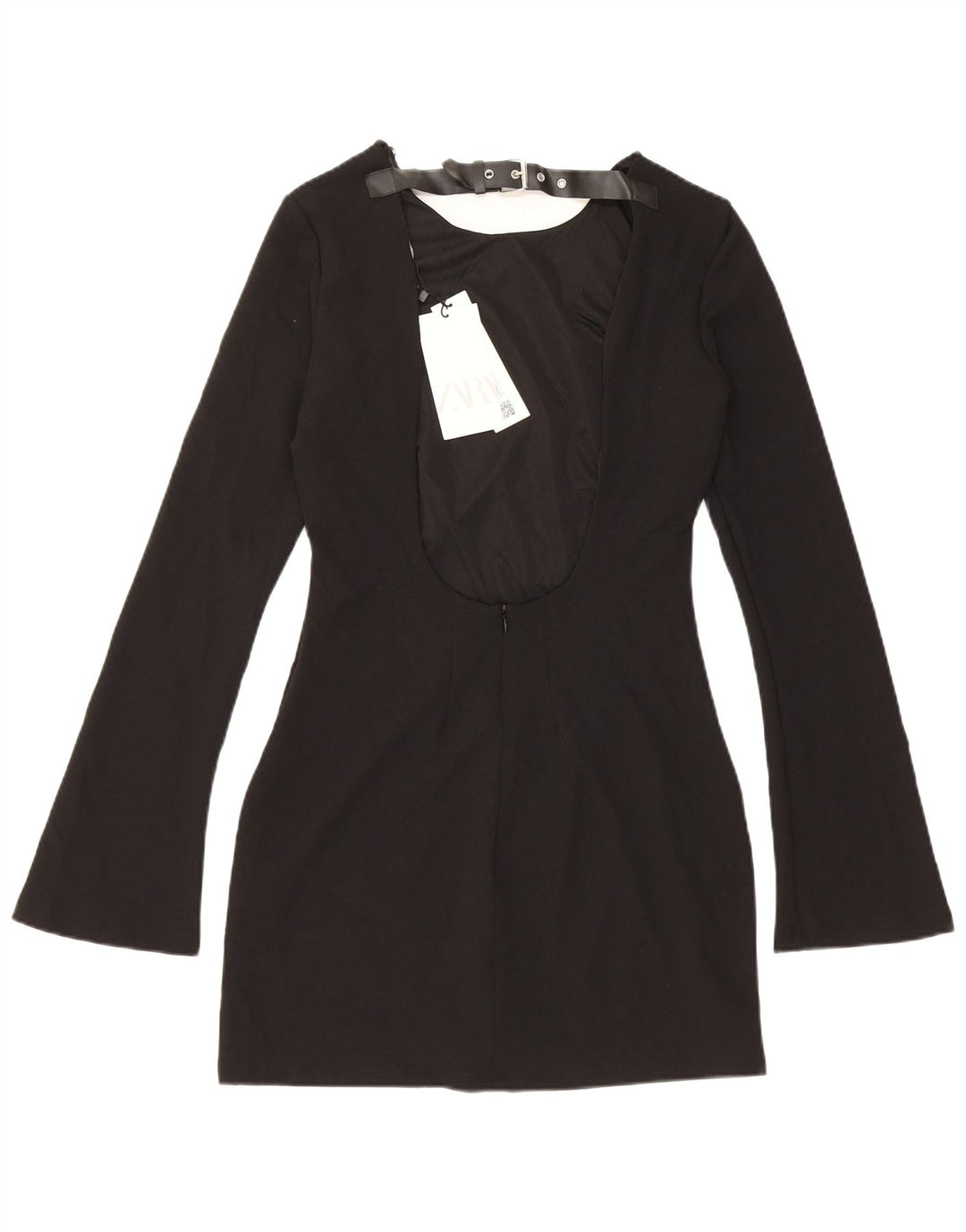 Vestido feminino Zara com bainha de manga comprida UK 12 poliéster preto médio