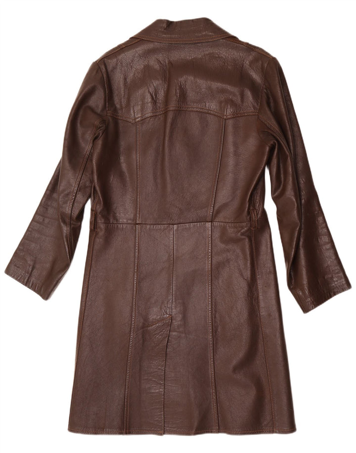 Casaco de couro feminino vintage UK 14 marrom médio