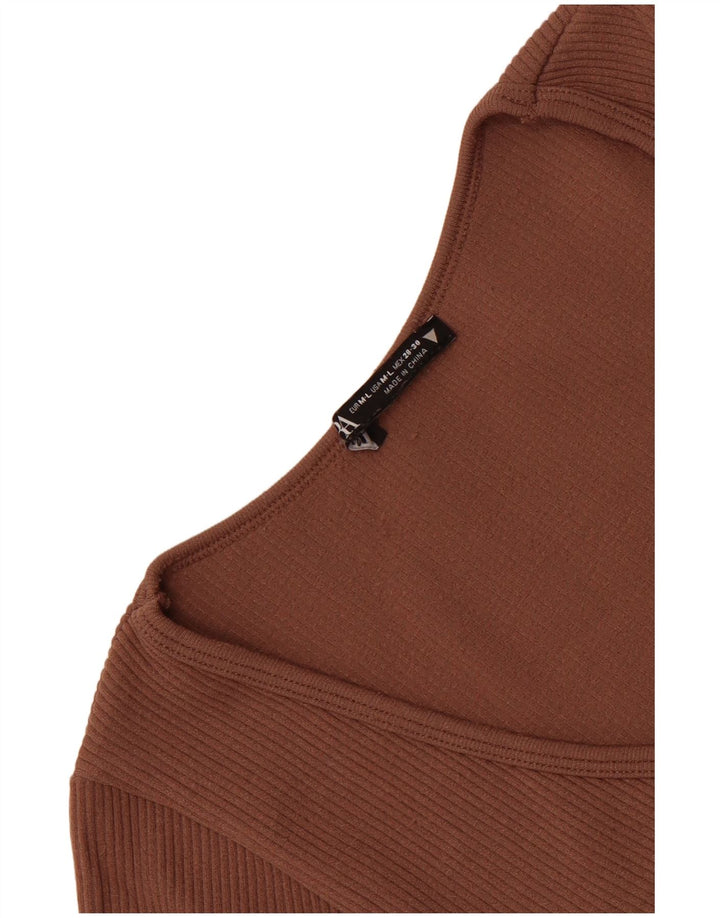 Zara Camiseta Feminina Crop Top UK 12 Marrom Médio