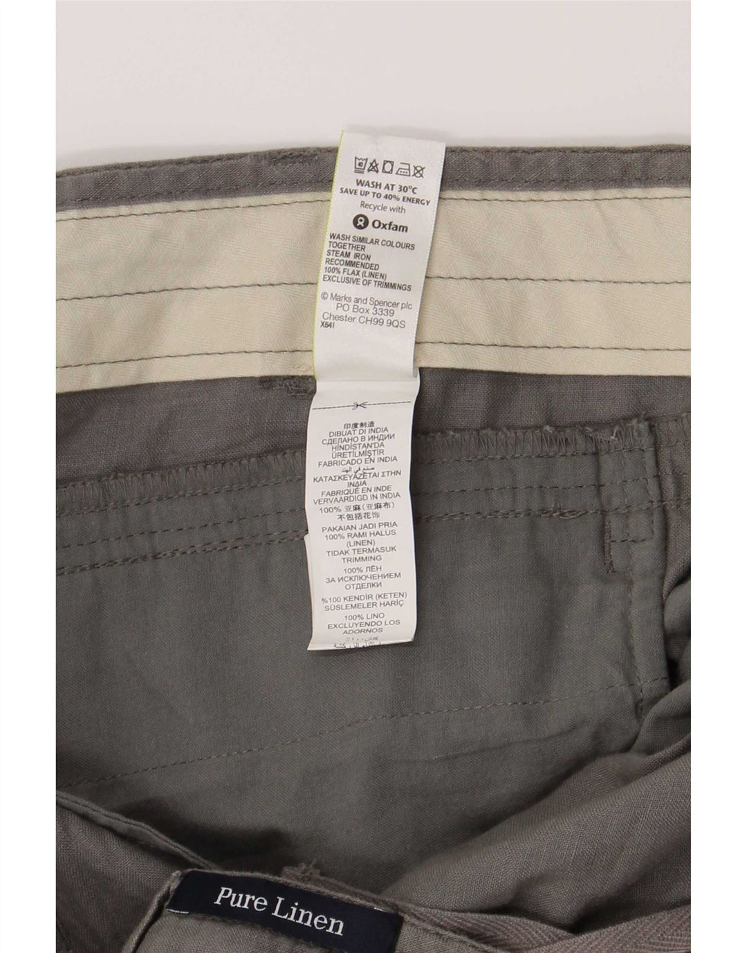Shorts Chino Masculino Marks & Spencer W38 XL Linho Cinza