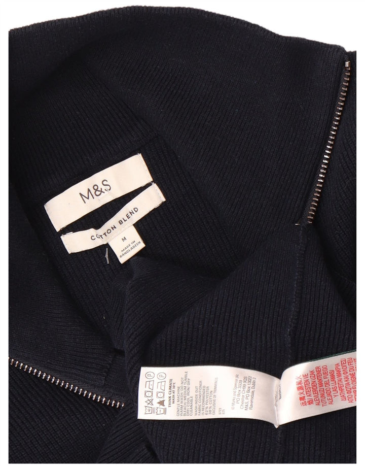 Suéter masculino Marks & Spencer com zíper e gola em bloco colorido azul marinho médio