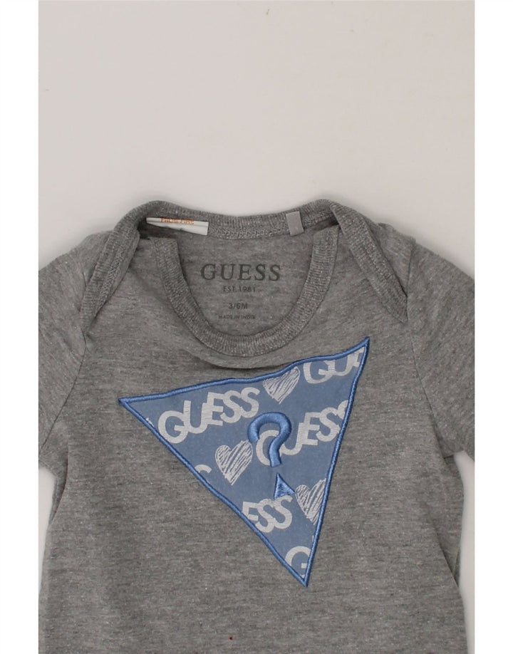 GUESS Baby Boys Graphic Long Sleeve Bodysuit 3-6 Months Grey Cotton Vintage Guess and Second-Hand Guess from Messina Hembry 