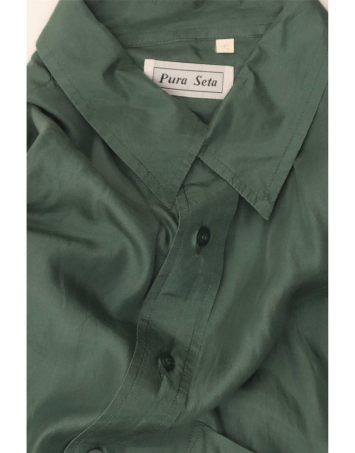 Camisa masculina vintage folgada pequena seda verde