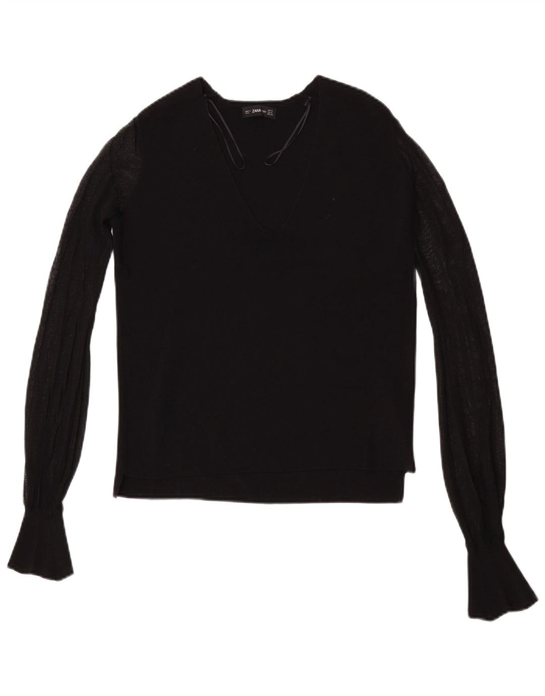 Top feminino Zara de manga comprida UK 10 pequeno preto viscose