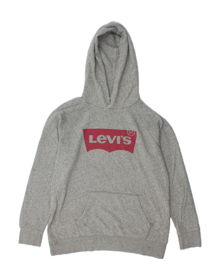 LEVI'S Mens Loose Fit Graphic Hoodie Jumper Small Grey Flecked Cotton Vintage Levi's and Second-Hand Levi's from Messina Hembry 