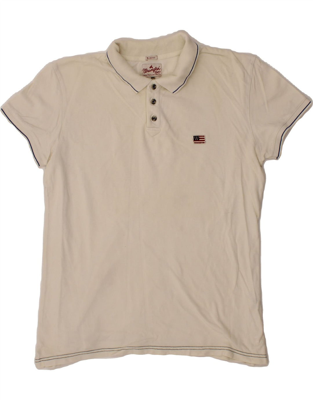 WRANGLER Mens Slim Fit Polo Shirt 2XL Off White Cotton Vintage Wrangler and Second-Hand Wrangler from Messina Hembry 