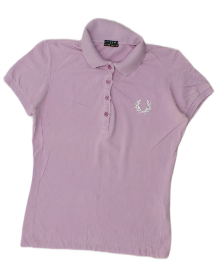 Camisa polo feminina Fred Perry Reino Unido 12 algodão roxo médio