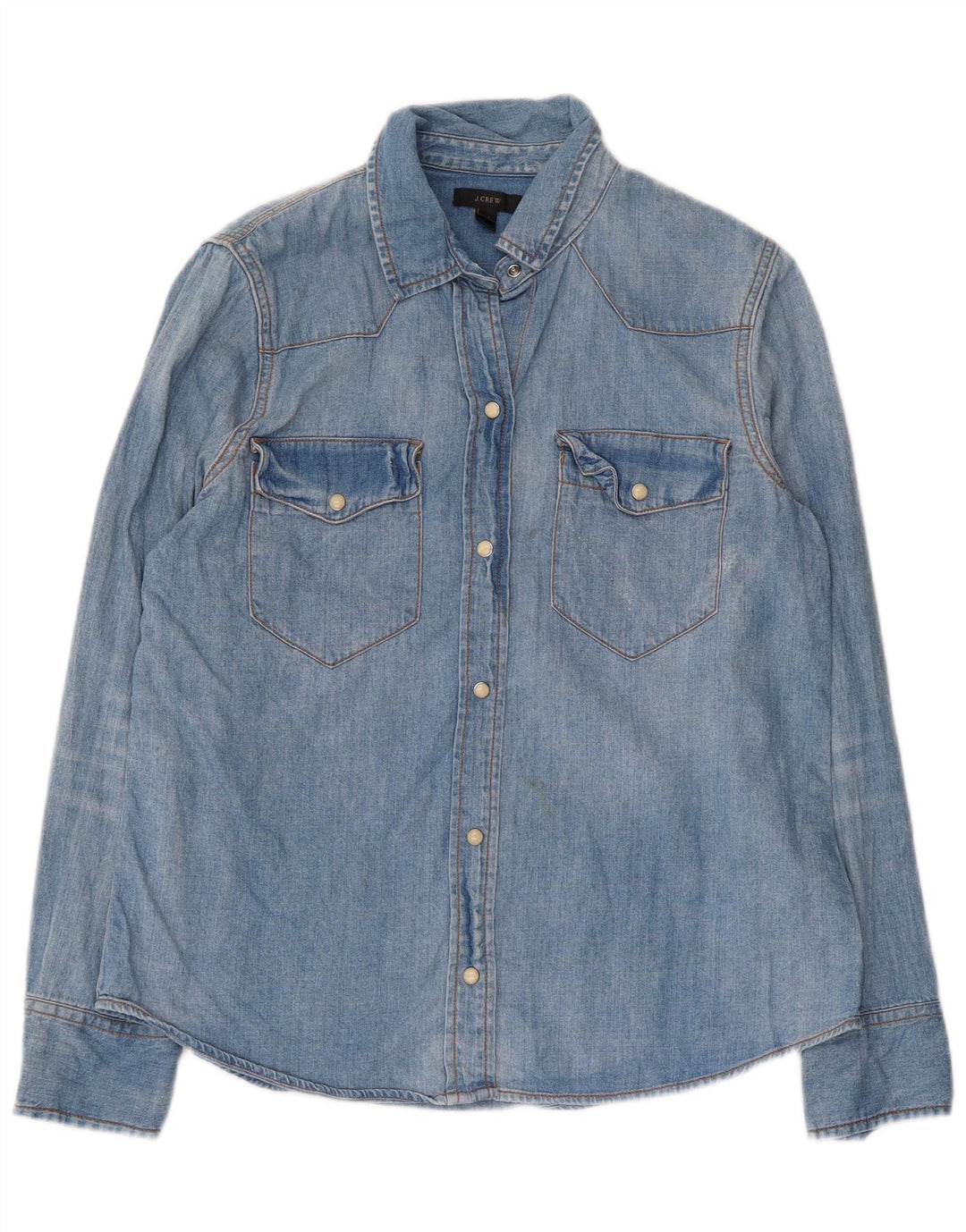Camisa jeans feminina J. Crew US 12 grande algodão azul
