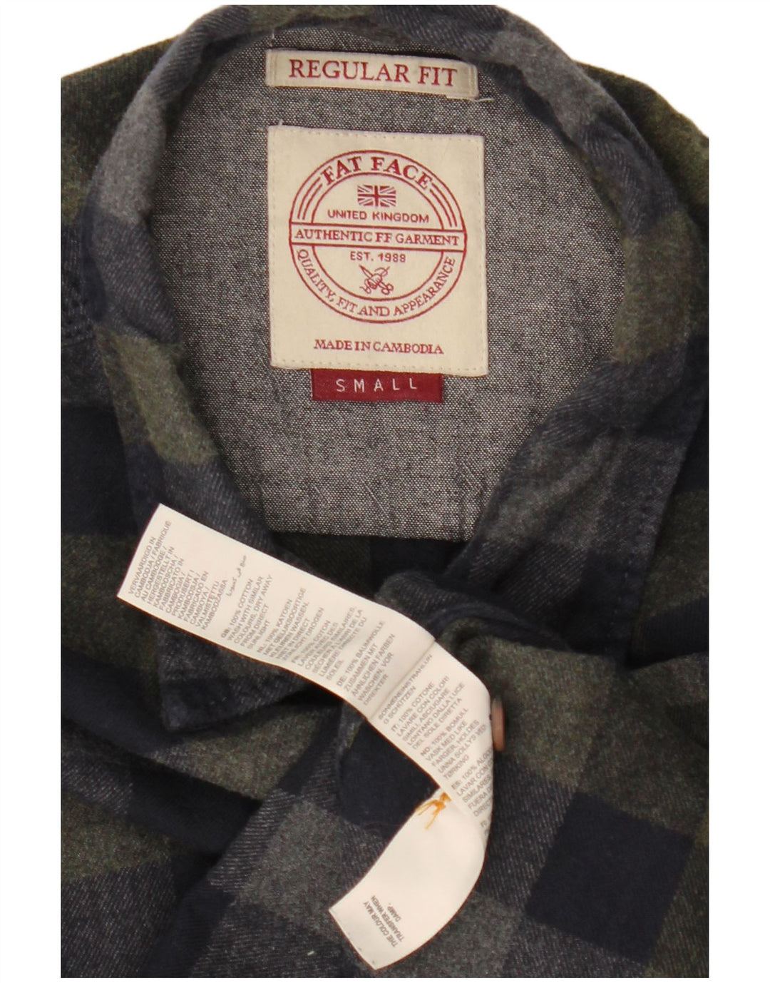 Camisa masculina de flanela de ajuste regular Fat Face pequena algodão guingão azul marinho