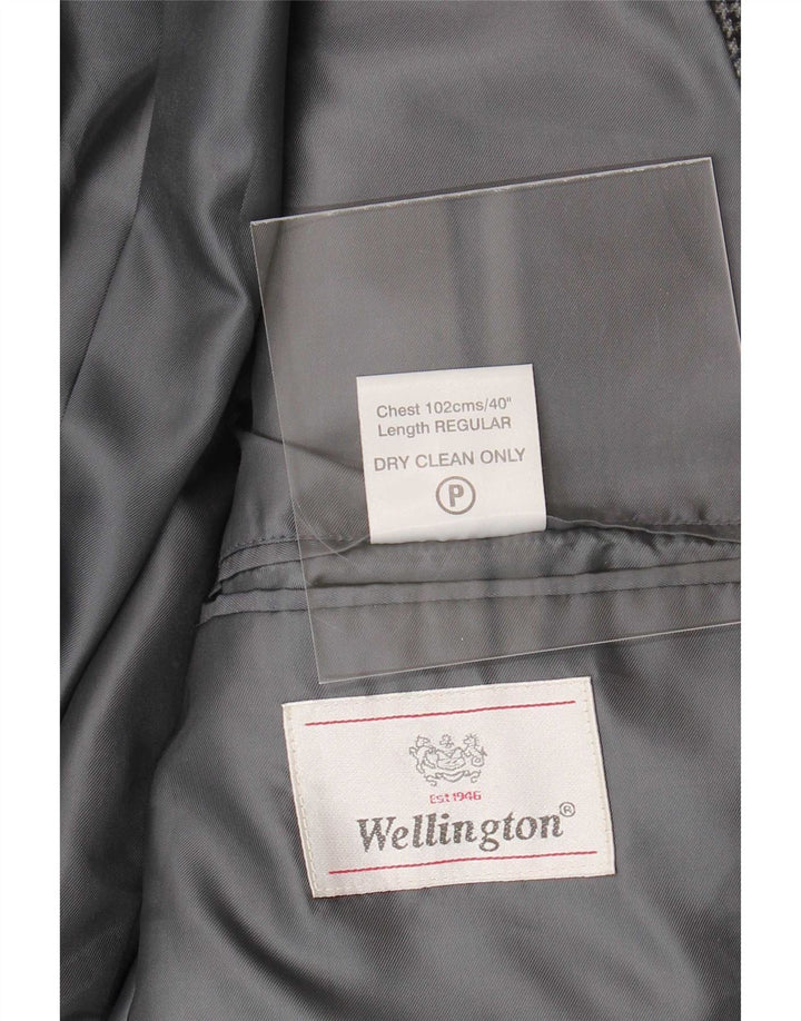 Jaqueta blazer masculina de 2 botões Wellington Reino Unido 40 grande cinza houndstooth