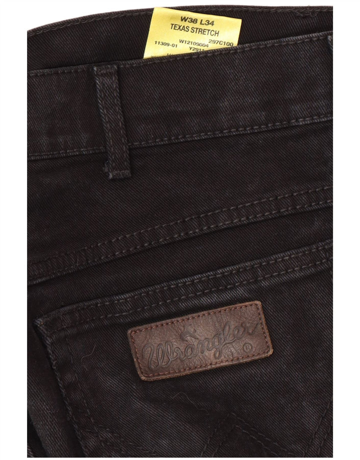 WRANGLER Masculino Texas Stretch Straight Jeans W38 L34 Algodão Preto