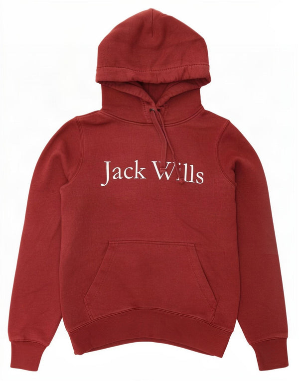 Suéter feminino Jack Wills com capuz grande e gráfico Reino Unido 6 XS algodão borgonha