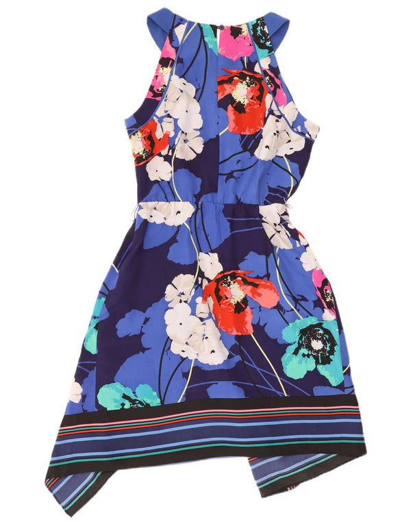 Vestido feminino assimétrico sem mangas Coast UK 12 azul médio floral