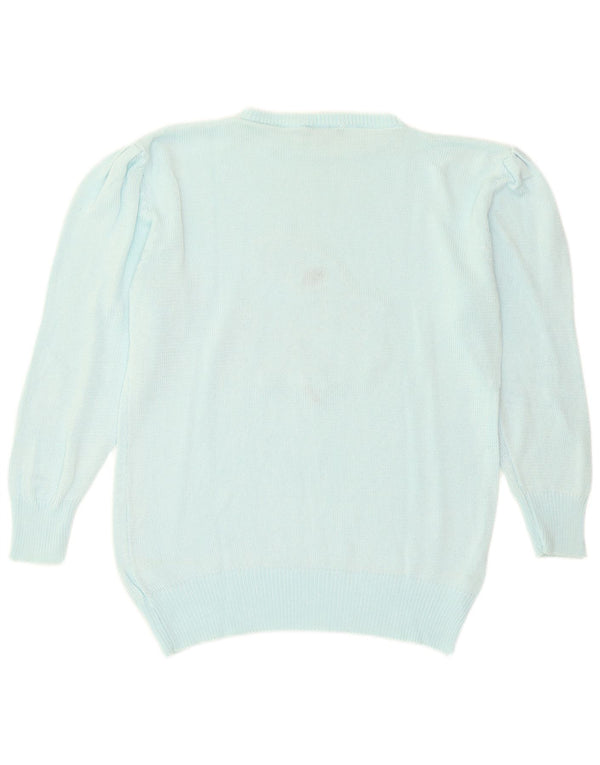 Suéter feminino vintage com gola canoa e algodão turquesa UE 44 XL