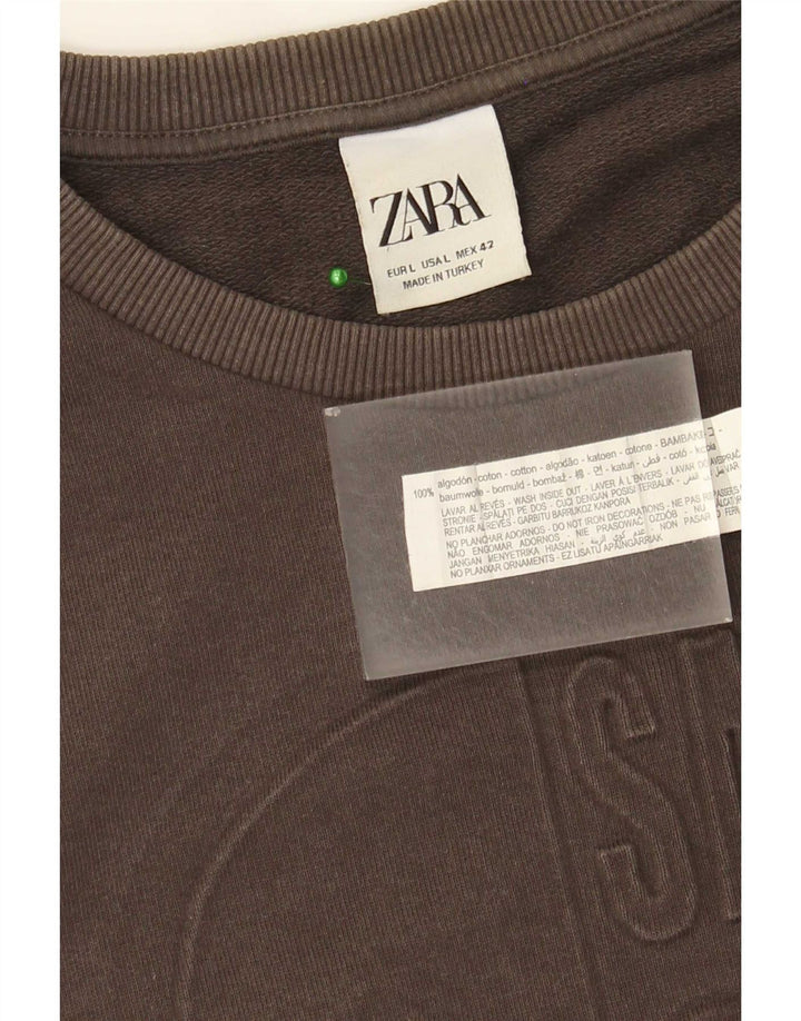 Zara moletom gráfico masculino jumper grande algodão marrom