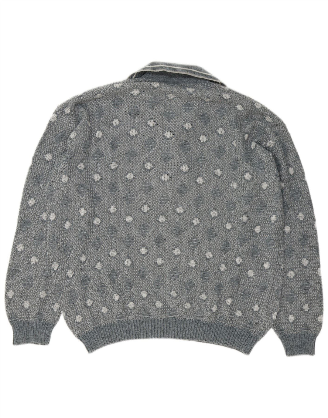 Suéter vintage masculino com gola polo e grande cinza geométrico