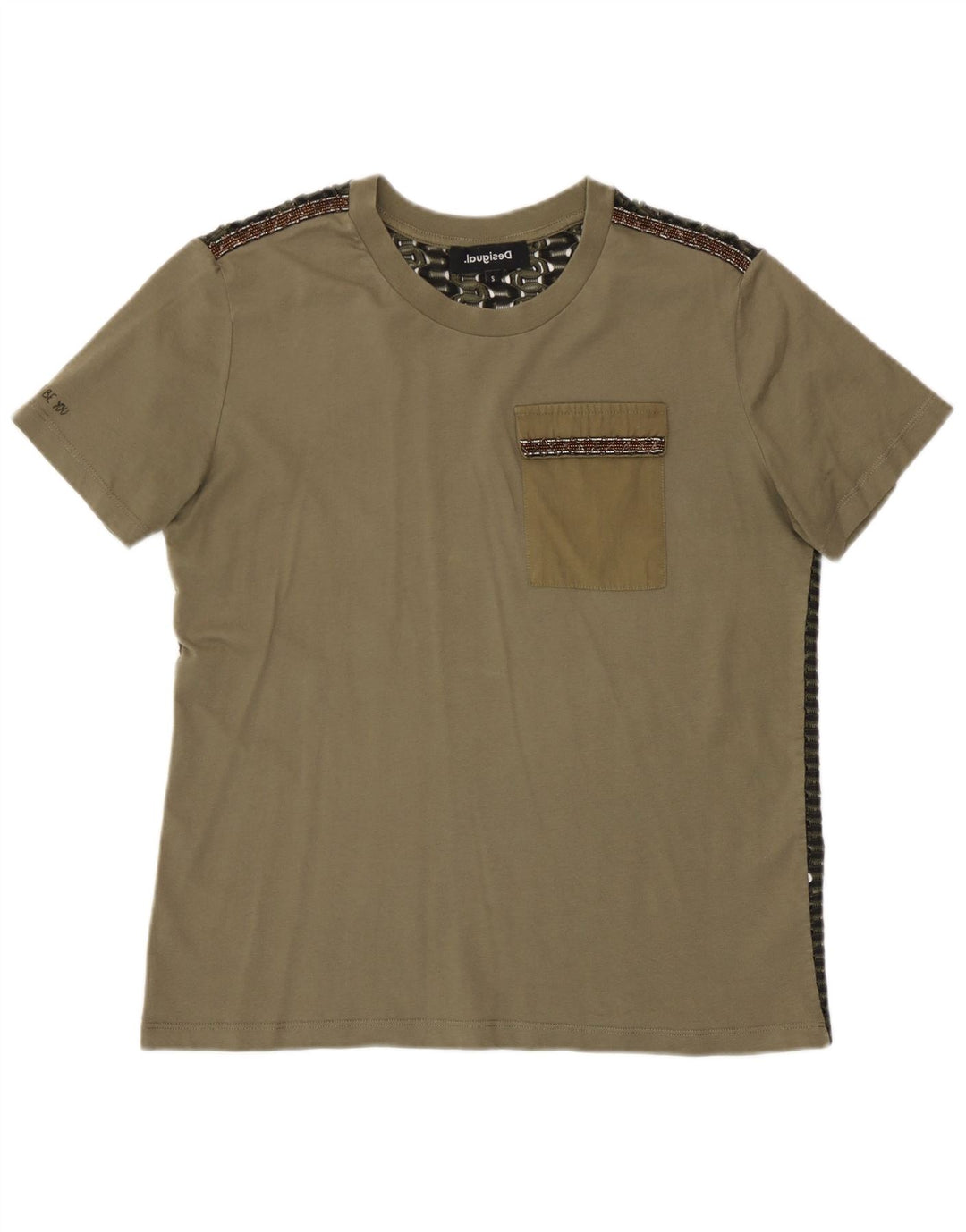 Desigual Camiseta Feminina Top UK 10 Pequeno Poliéster Cáqui
