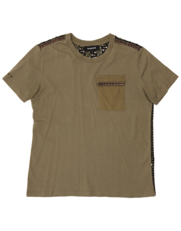 Desigual Camiseta Feminina Top UK 10 Pequeno Poliéster Cáqui